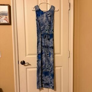 Vintage California Krush Blue Tropical Floral Maxi Dress - Size S - READ DESC